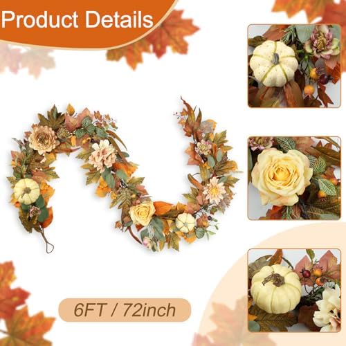 Fall Garland, 6 FT Pumpkin Garlands, Fall Leaves Garland for Table Centerpiece Door Window Fireplace Home Indoor Outdoor Fall Decorations - Image 4