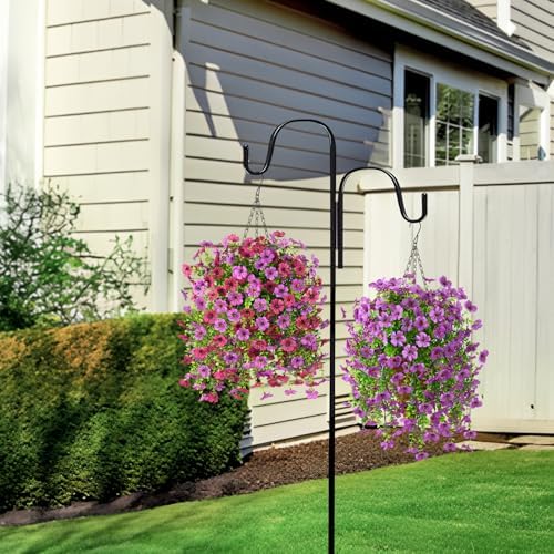 Homsunny Artificial Fake Hanging Plants Flowers Baskets for Outdoor Outside Spring Decor,Faux Silk Daisy UV Resistant Look Real Summer Decorations for Home Porch Patio Yard Garden(Light Purple - Image 2