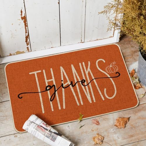 Artoid Mode Give Thanks Pumpkin Thanksgiving Welcome Decorative Doormat, Seasonal Fall Low-Profile Floor Rug Switch Mat for Indoor Outdoor 24x35 Inch - Image 2