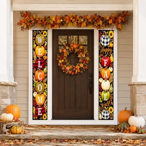 IVN Welcome Fall Pumpkin Porch Banners 12x71 Inch Set of 2 - Image 2