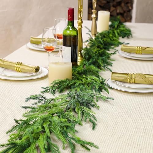 Christmas Norfolk Pine Garland Real Touch Pine Artificial Garlands Faux Greenery Garland Winter Christmas Garland for Table Mantle Fireplace Indoor Outdoor Xmas Decorations - Image 2