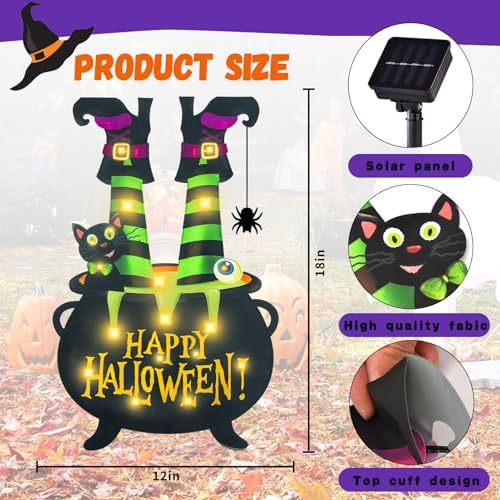 Halloween Lighted Garden Flag, Witch Feet Yard Decor, 12x18 In - Image 4