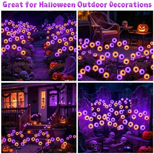 Halloween Decorations Outdoor, 6 Pack 36 LED Purple and Orange Solar Scary Eyeball Swaying Lights, Solar Firefly Light Waterproof Outdoor Lights for Halloween Yard Garden Party - Image 6