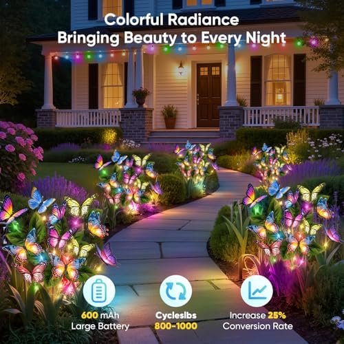 Solar Lights Outdoor Yard Decor: 6 Pack Colorful LEDs Butterfly Lights - Image 5