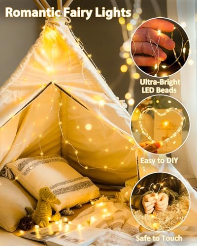 2 Pack 200 LED Fairy Lights Battery Operated with Remote, 66 FT Warm White - Image 2
