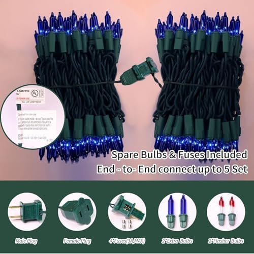 LAMPHOME Blue Christmas String Lights, 100 ct 20FT Incandescent Mini Fairy Lights Set, UL Certified Green Wire Lights for Indoor Outdoor Halloween Holiday Home Xmas Tree Patio Décor - Image 2