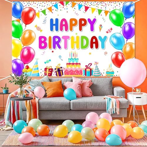 Happy Birthday Banner Backdrop Decorations Flag Outdoor 71x44 Inch,Colorful Rainbow Birthday Bunting for Boys Girls Indoor Home Party Supplies,Yard Sign Photography Background - Image 6