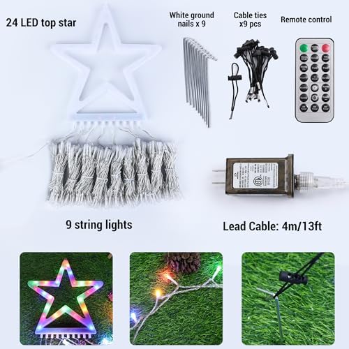 Flacchi Christmas Lights Outdoor with ‎Remote -16.7Ft Waterfall Tree Decoration Lights Star String Lights for Tree Yard Exterior Wall Housetop Window Holiday Decor (Warm White & Multicolor, 16.7FT) - Image 4