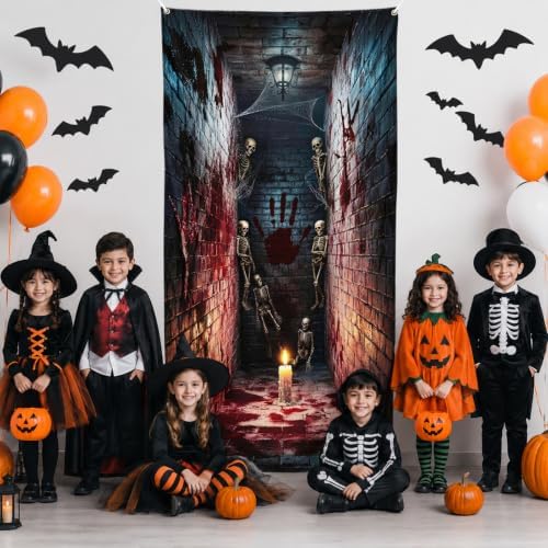 Halloween Door Banner, Scary Skeleton Corridor Door Cover Decorations - Image 5