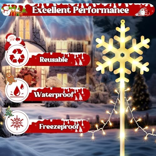 10 Pcs Christmas Snowflake Pathway Stake Lights for Outdoor Yard, 370 Bright LEDs Waterproof Large Christmas Snowflake Light Decoration for Garden Lawn Driveway Walkway Decor (Warm White) - Image 5
