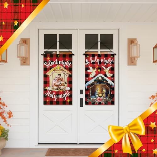 Tegeme 3 Pcs Nativity Christmas Door Sign Flag Christmas Holy Night Door Banner Jesus Nativity Flag 12 x 19 Inch Holiday Hanging Decoration for Home Outdoor - Image 7