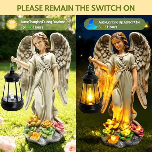 Solar Garden Statue Angel Figurine,11.8in Fairy Angel Solar Lights Outdoor - Image 6