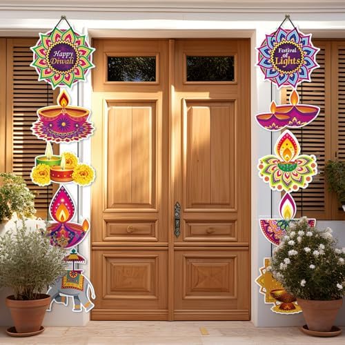 Yaomiao 2 Sets Diwali Welcome Porch Sign Banner Door Hanging Decor - Image 7