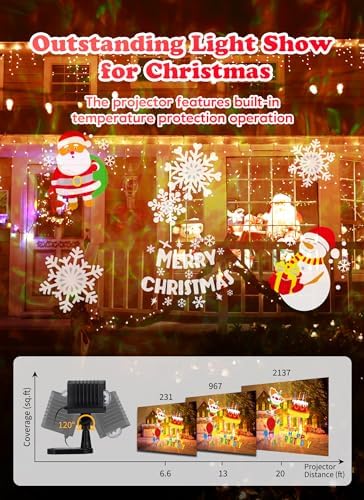 Christmas Projector Lights Outdoor 26 HD Effects (3D Ocean Wave + Patterns) Waterproof with Timer Holiday Projector Lights for Indoor Christmas Halloween Night Disco Party, RGB + Multicolor - Image 5