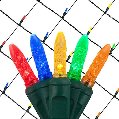Wintergreen Lighting 100 Count M5 Multicolor LED Christmas Net Lights, 4 x 6 ft Green Wire Indoor/Outdoor Commercial Grade Outdoor Christmas Decorations for Hedges & Bushes by WintergreenLighting