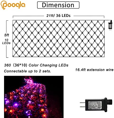 Pooqla Orange and Purple Halloween Net Lights Outdoor, 21x 5ft Green Wire - Image 3