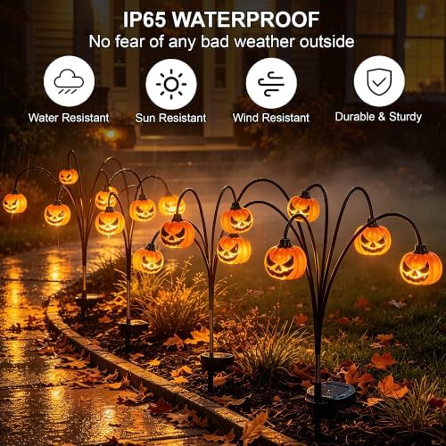4 Pack Solar Halloween Lights Outdoor Decorations, Fall Pumpkin Lanterns - Image 4