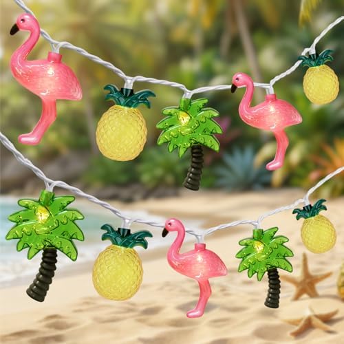 12FT 20LED Summer Hawaiian Themed Party Decorations Lights - LED Tropical Hawaiian String Lights Flamingo Pineapple Palm Tree Lights Waterproof for Summer Tropical Pool Beach Luau Party Decorations by SOTOPOO