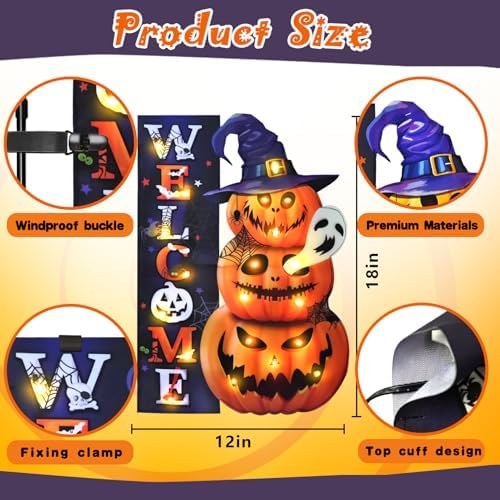 Halloween Lighted Garden Flag, Pumpkin Yard Decor, 12x18 In - Image 6