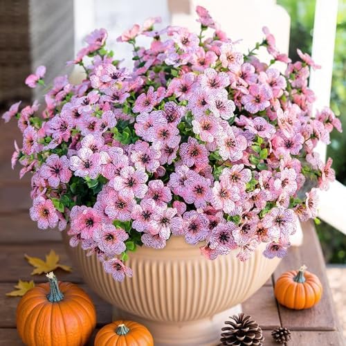 HyeFlora Artificial Flowers for Outdoor Indoor Garden Home Decoration, Faux Flower Daisy with Eucalyptus Leaves Fake Plants Greenery Boxwood Porch Patio, 12 Bundles (Pink) by HyeFloraartificialflowers