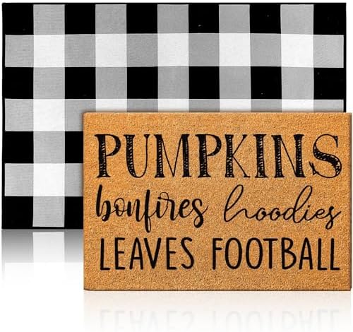 Duraaamo 2 Pcs Fall Coir Doormat Outdoor, Pumpkin Bonfire Football Mats - Image 2