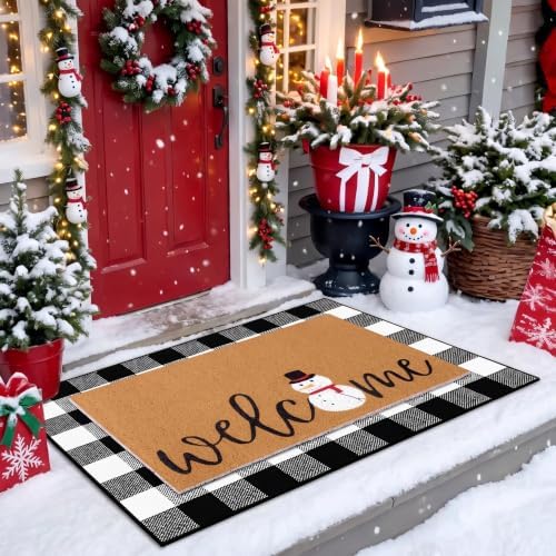 Tinideya 2 Pcs Winter Snowman Layered Doormat Set for Front Porch - Image 3