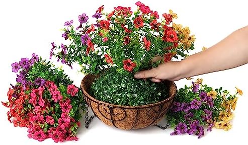 florisso Artificial Fake Hanging Flowers Plants Basket for Summer Outdoor Outside Decoration, Faux Silk Colorful Daisy in Planter Look Real UV Resistant, Home Porch Patio Balcony Yard Decor - Image 5