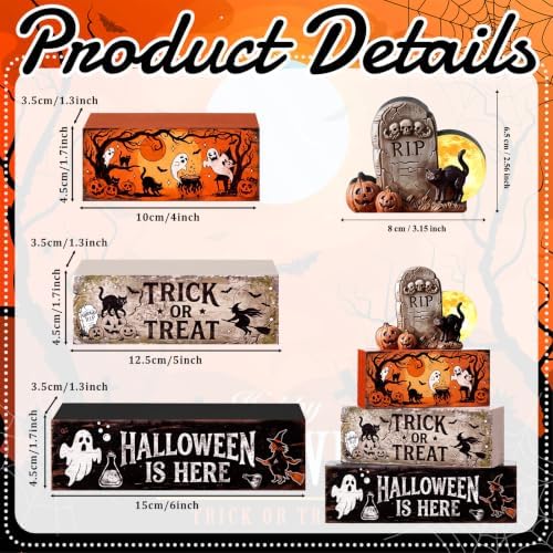 Colingmill 4 Pcs Halloween Table Decor Wooden Stacked Ghost Tombstone Block - Image 3