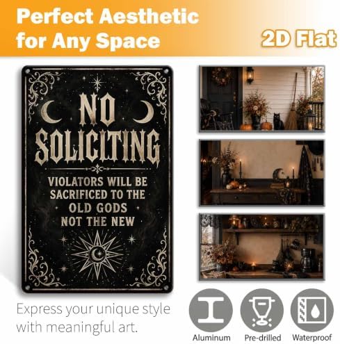 Halloween Metal Art Sign Funny No Soliciting Old Gods Wall Decor - Image 2