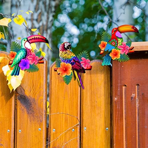 Meduofon 3 Pack Metal Birds Wall Art Decor, Beautiful Parrot Toucan Outdoor Wall Decor for Patio Wall Fence Deck Garden Home Balcony Tropical Bird Macaw Wall Sculpture Hanging for Indoor Outdoor - Image 4