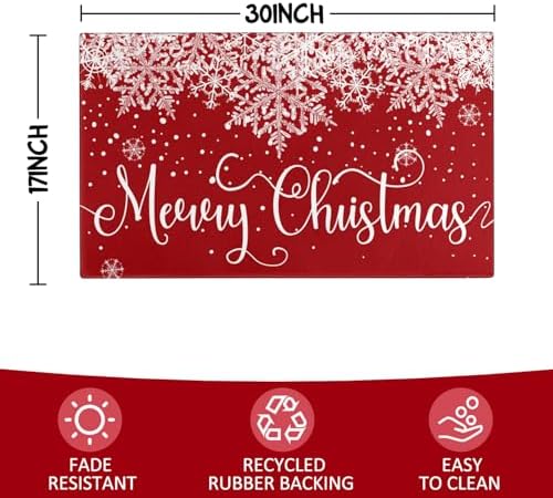 Merry Christmas Door Mat Outdoor for Front Door,Red Snowflake Snow Welcome Doormat,Winter Xmas Holiday Floor Rugs for Indoor Porch Entrance Farmhouse Decor 30" x 17 - Image 3