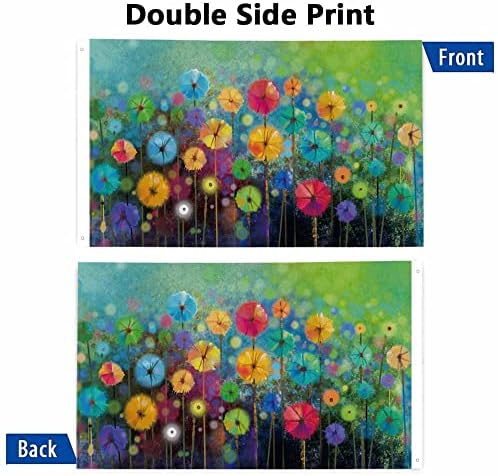 Yekiua Flowers Flag 3X5 Outdoor Abstract Watercolor Spring Seasonal Nature Floral Rainbow Double Sided Flags All Weather Long Lasting With 2 Brass Grommets Yellow Red Green - Image 3