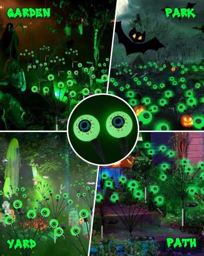 Solar Halloween Decorations Outdoor 6 Pack 36 LED Green Solar Eyeball Light - Image 5