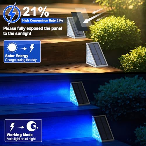 AUDLES 2 Pack Solar Stair Lights, Outdoor Step Lights with Waterproof IP67, Blue Color LED Solar Light for Outside Light Decor for Stair, Deck, Front Step, Front Porch, Patio and Backyard - Image 3