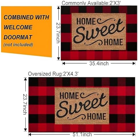 Christmas Door Mats Outdoor Rug 24'' x 35'' Red and Black Outdoor Machine Washable Welcome Mats Cotton Hand-Woven Entryway Rug for Front Porch/Entryway/Laundry/Bathroom/Bedroom - Image 3