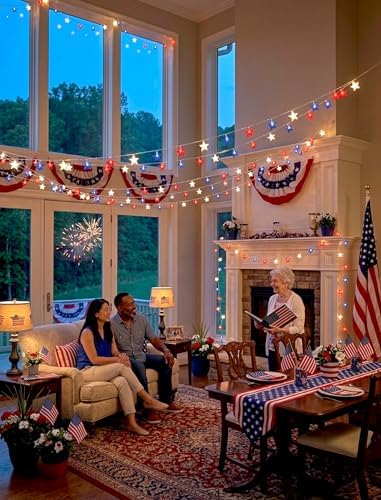 12Ft 4th of July String Lights, 20L LED Red White and Blue Star Lights - Image 3