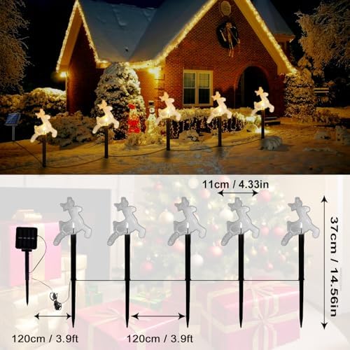 Solar Christmas Pathway Lights Outdoor, Set of 5 Waterproof Solar Stake Christmas Decor LED Lights Landscape Walkway Lights for Garden Yard Lawn Wedding Party Christmas Patio(Warm White Deer) - Image 5