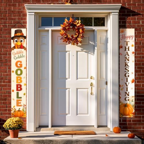 IVN Thanksgiving Turkey Pumpkin Porch Banners 12x71 Inch Set of 2 - Image 4