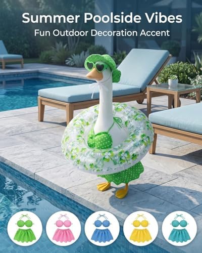 Bikini Porch Goose Outfits Summer Costume for 23" 17" Goose Statue, Swimsuit Set with Sunglasses, Swim Ring and Hat, Hawaiian Style for Garden Patio Lawn Yard Outdoor Decoration(Watermelon) - Image 7