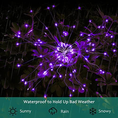 JJGoo Solar Firework Lights, 2 Pack 180 LEDs 2 Lighting Modes Solar Lights Outdoor Waterproof for Garden Patio Walkway Pathway Party Wedding Christmas Decorative - Purple - Image 5