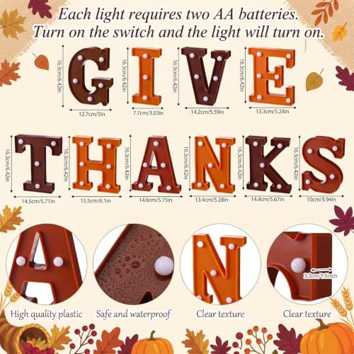 Honoson 10 Pcs Thanksgiving Decorations Give Thanks LED Lights up Sign - Image 2