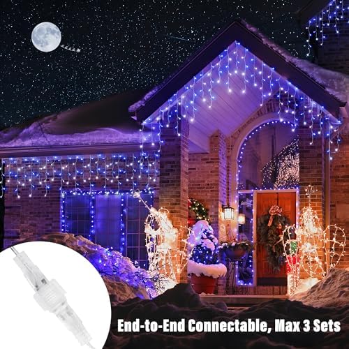 Joomer 33FT Christmas Icicle Lights Outdoor Connectable White & Blue - Image 5