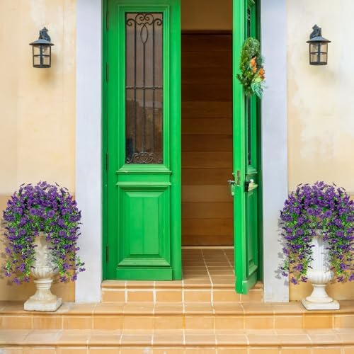 LikSoor 4 Pcs Artificial Outdoor Hanging Plants Spring Summer Decoration UV Resistant Faux Silk Flowers for Outside, Garden, Porch, Window, Home Decor (Purple+) - Image 6
