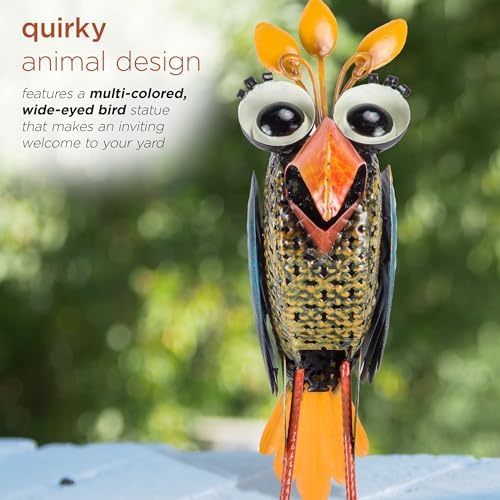 Alpine Corporation 12" Tall Outdoor Metal Wide-Eyed Bird Standing Yard Statue Decoration, Multicolor - Image 4