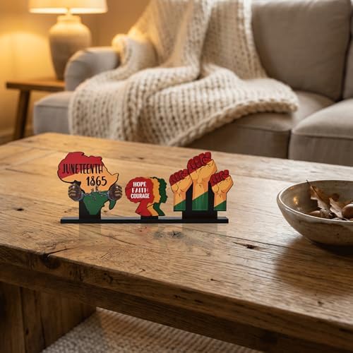Smile Juneteenth Wooden Decor, Hope Faith Courage Desktop Signs Black History Month Black Pride Gifts - Image 6