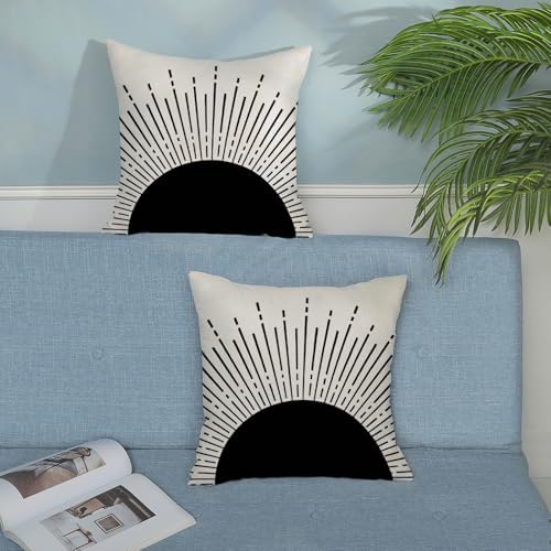 Summer Pillow Covers 18x18 Inch Set of 2 Black Sunshine Decorations Outdoor Throw Pillows Boho Summer Sunset Sun Pillowcase Linen Decor Farmhouse Lumbar Cushion Case for Couch Home Sofa - Image 4
