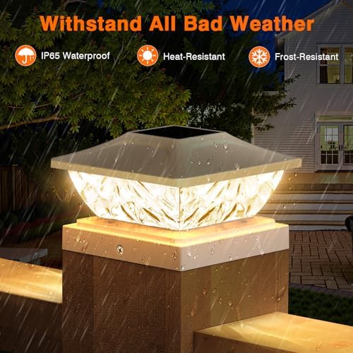 12 Pack Solar Post Cap Lights, 2 Modes Bright Solar Post Lights Outdoor Waterproof, Outdoor Post Lights Solar Powered Deck Lights for 4x4 4.5x4.5 5x5 Posts for Garden Decor - Image 4