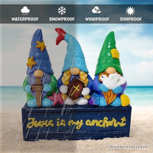 OrnamentallyYou Spring & Summer-Themed Garden Statues – Adorable Outdoor Decor for Lawn, Patio & Porch (Nautical Themed Religious Gnome Figurine, Jesus is My Anchor 6" Beach House Statue) - Image 6