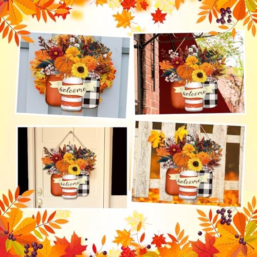 Spiareal Fall Door Decor Wooden Pumpkin Hanger Welcome Sign for Front Door - Image 4