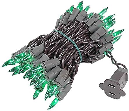 Novelty Lights 11 Feet 50 Bulbs Green Incandescent Mini Lights, Brown Wire by NoveltyLights-LightExperts
